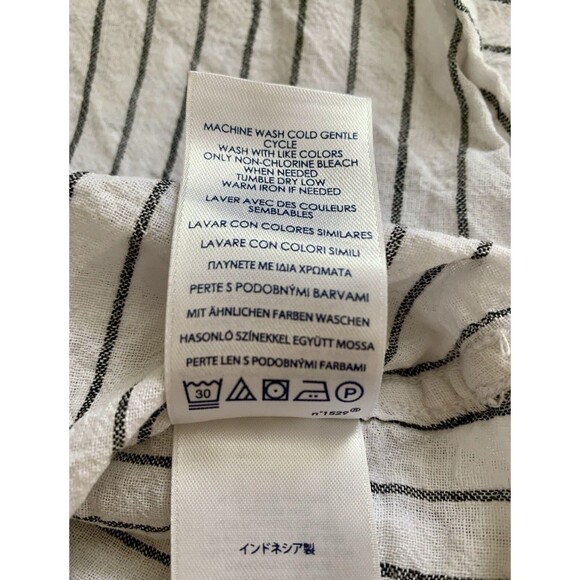 Chaps Black White Striped Linen Blend Bell Sleeve Button Up Blouse Top Plus XXL - Picture 9 of 11